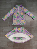 NO MOQ Preorder Samples GLD1792 Mardi Gras Yoga Girls Skorts Set