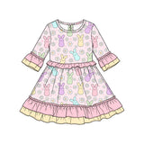 Preorder MOQ 5 pcs Each Style Easter Bunny Ruffles Three-Quarter Sleeves Kids Matching Clothes