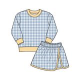 Preorder MOQ 5 pcs Each Style Solid Colorful Plaid Yoga Girls Skorts Set Kids Matching Clothes