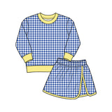 Preorder MOQ 5 pcs Each Style Solid Colorful Plaid Yoga Girls Skorts Set Kids Matching Clothes