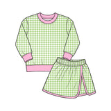 Preorder MOQ 5 pcs Each Style Solid Colorful Plaid Yoga Girls Skorts Set Kids Matching Clothes
