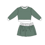 Preorder MOQ 5 pcs Each Style Solid Dark Color Stripe Yoga Girls Skorts Set Kids Matching Clothes