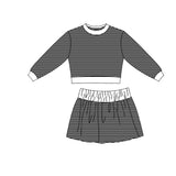Preorder MOQ 5 pcs Each Style Solid Dark Color Stripe Yoga Girls Skorts Set Kids Matching Clothes