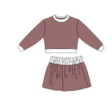 Preorder MOQ 5 pcs Each Style Solid Dark Color Stripe Yoga Girls Skorts Set Kids Matching Clothes
