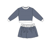 Preorder MOQ 5 pcs Each Style Solid Dark Color Stripe Yoga Girls Skorts Set Kids Matching Clothes