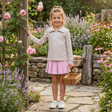 GLD1814 Floral Zipper Pullover Pink Pleated Yoga Girls Skorts Set