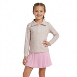 GLD1814 Floral Zipper Pullover Pink Pleated Yoga Girls Skorts Set