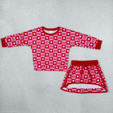 GLD1826 Valentine's Day Love Plaid Red Girls Skorts Set