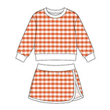 Preorder MOQ 5 pcs GLD1834 Solid Color White Orange Plaid Yoga Girls Skorts Set