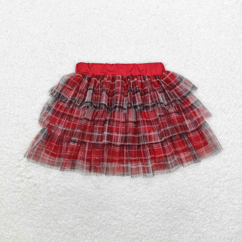 GLK0033 Christmas Red Plaid Tulle Girl's Skirt