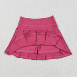 GLK0079 Dark Pink Active Pleated Tennis Skirts Girls Skorts