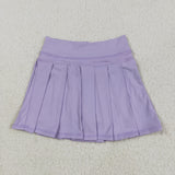 GLD1416 Flower Bouquet Bows Purple Yoga Pullover Girls Pleated Skorts Set