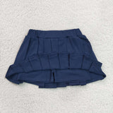 GLK0108 Solid Color Navy Blue Pleated Tennis Girls Skorts