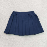 GLK0108 Solid Color Navy Blue Pleated Tennis Girls Skorts