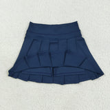 GLK0122 Solid Color Navy Yoga Active Pleated Tennis Girls Skorts