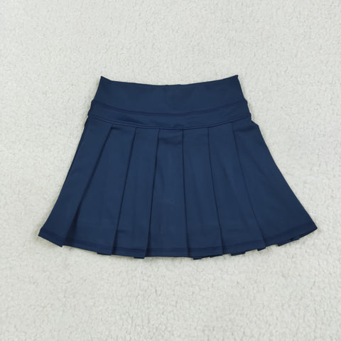 GLK0122 Solid Color Navy Yoga Active Pleated Tennis Girls Skorts