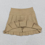 GLK0123 Solid Color Khaki Yoga Active Pleated Tennis Girls Skorts