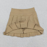 GLK0123 Solid Color Khaki Yoga Active Pleated Tennis Girls Skorts
