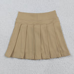 GLK0123 Solid Color Khaki Yoga Active Pleated Tennis Girls Skorts
