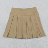 GLK0123 Solid Color Khaki Yoga Active Pleated Tennis Girls Skorts