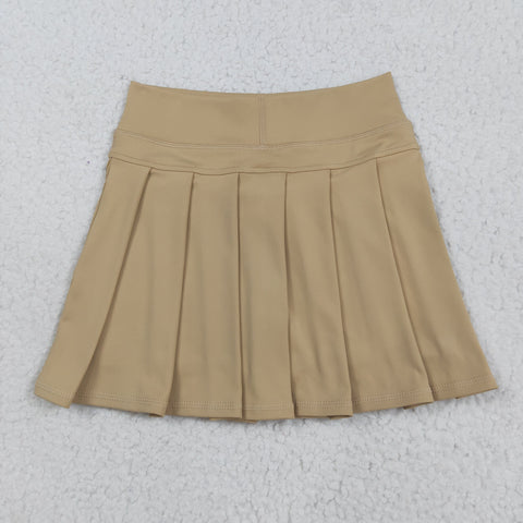 GLK0123 Solid Color Khaki Yoga Active Pleated Tennis Girls Skorts