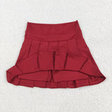 GLK0124 Solid Color Wine red Yoga Active Pleated Tennis Girls Skorts
