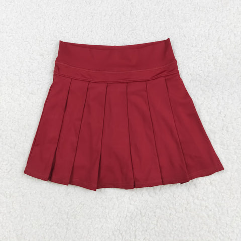 GLK0124 Solid Color Wine red Yoga Active Pleated Tennis Girls Skorts