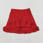 GLK0125 Solid Color Red Yoga Active Pleated Tennis Girls Skorts