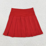 GLK0125 Solid Color Red Yoga Active Pleated Tennis Girls Skorts