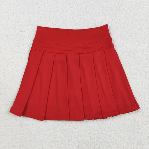 GLK0125 Solid Color Red Yoga Active Pleated Tennis Girls Skorts