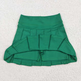 GLK0126 Solid Color Green Yoga Active Pleated Tennis Girls Skorts