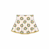Preorder 11.17 MOQ 5 pcs GLD1398 Mardi Gras Dounts Yoga Pullover Girls Skorts Set
