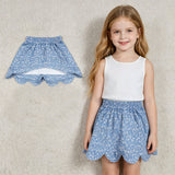 GLK0239 Flower Floral Blue Color Scallop Edge Girls Skorts