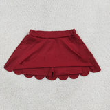 GLK0304 Solid Color Maroon Scallop Edge Yoga Girls Skorts