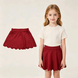 GLK0304 Solid Color Maroon Scallop Edge Yoga Girls Skorts