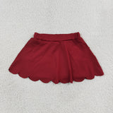 GLK0304 Solid Color Maroon Scallop Edge Yoga Girls Skorts