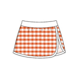Preorder MOQ 5 pcs GLD1834 Solid Color White Orange Plaid Yoga Girls Skorts Set