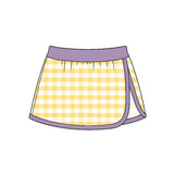 Preorder MOQ 5 pcs GLD1835 Solid Color Purple Yellow Plaid Yoga Girls Skorts Set