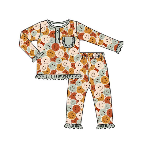 MOQ 5 pcs Custom style GLP0440 Smiley face Girl's Pajamas set