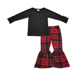 GLP0476 Christmas Black Plaid Ruffles Girl's Set