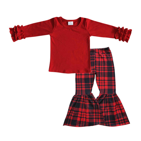 GLP0477 Christmas Red Plaid Ruffles Girl's Set