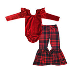 GLP0479 Fashion Golden velvet Romper Red Pants Girl's Set