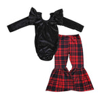 GLP0480 Fashion Golden velvet Romper Black Pants Girl's Set