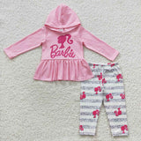 GLP0485 Vinyl print Pink Stripe Hoodie Girl's set