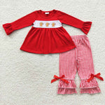 GLP0506 Embroidery Christmas Gingerbread Red Girl's set