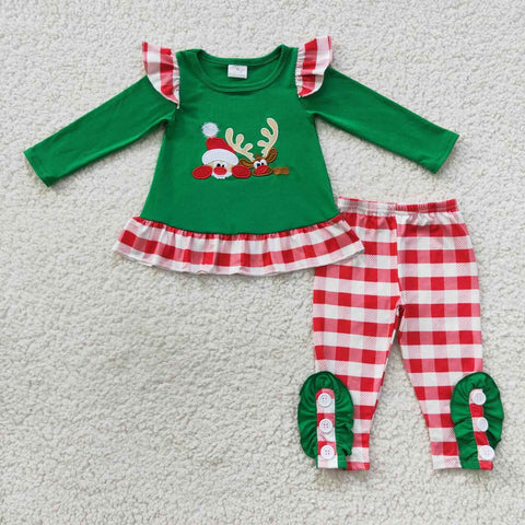 GLP0507 Embroidery Christmas Santa Deer Girl's set