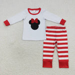 GLP0508 Cartoon Embroidery Mouse Red Stripe Girl's set