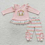 GLP0513 Embroidery Pumpkin Pink Stripe Girl's set