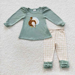 GLP0534 Embroidery Thanksgiving Turkey Girl's set