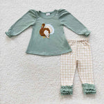 Thanksgiving Day Embroidery Turkey Kids Sibling Matching Clothes